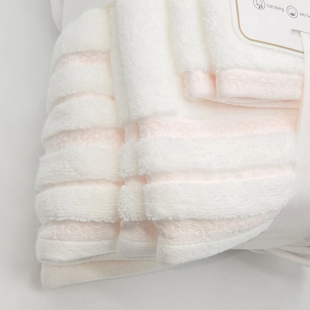 Truly Lou 6pc White Pink Soft Zero Twist Cotton Towel Set 2‎ Bath 2 Hand 2 Wash